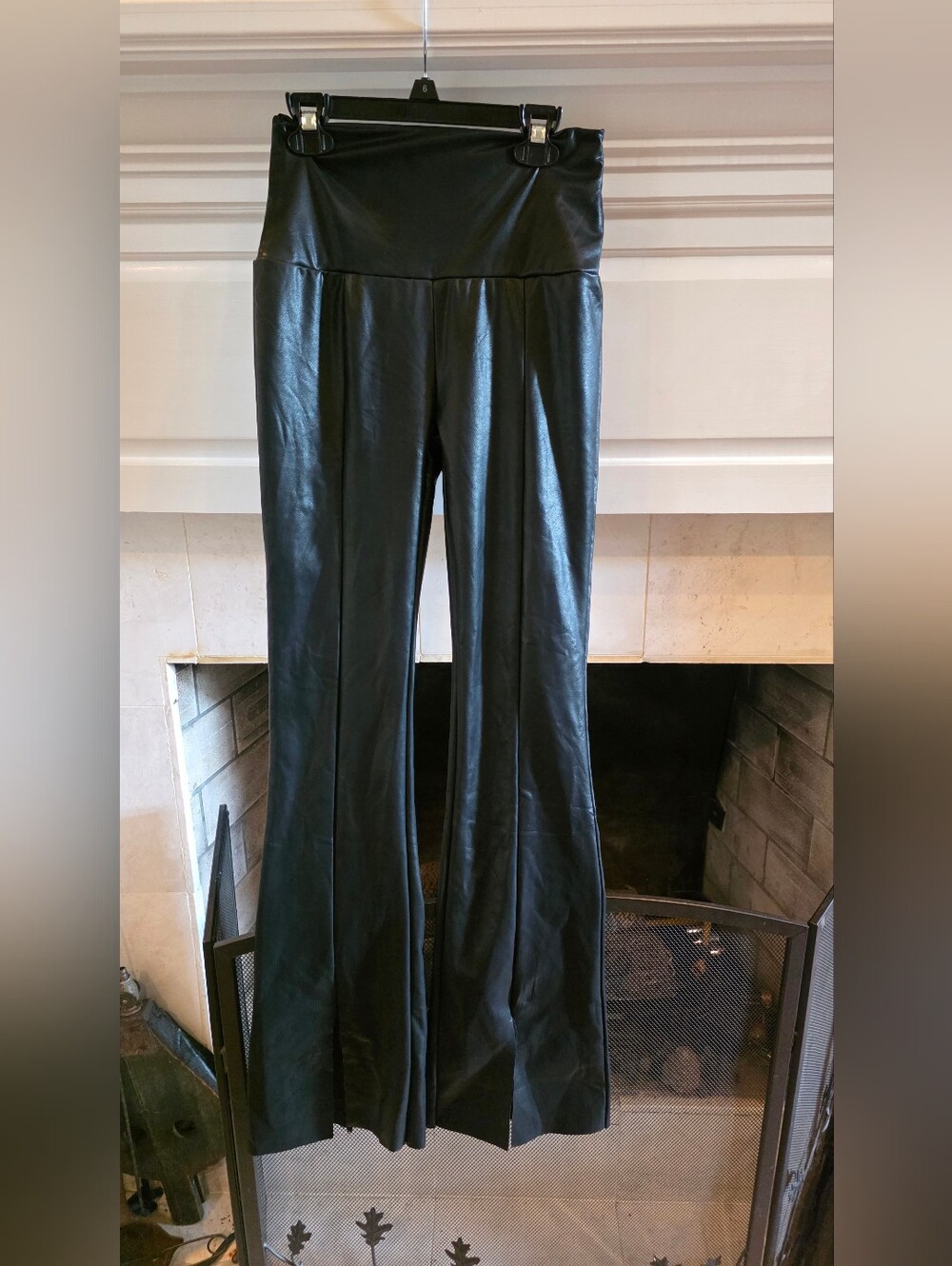 Olivaceous Black Faux Leather Wide-Leg Pants